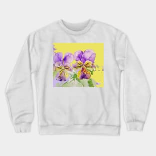 Viola Watercolor Purple Flower - violas On Yellow Crewneck Sweatshirt